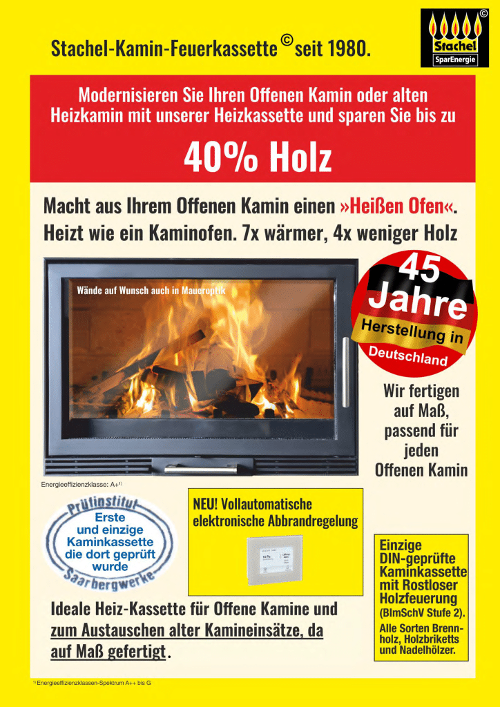 Stachel Feuerkassette spart 40 Prozen Holz